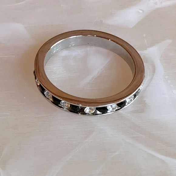 Boutique Jewelry - Waterproof Black And White CZ Stainless Steel Eternity Band Stack Ring